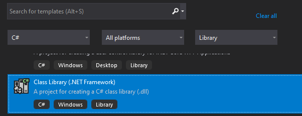 Visual Studio C# Project Class Library (.NET Framework)