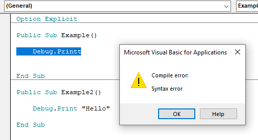 Compile Error Procedures Debug Compile