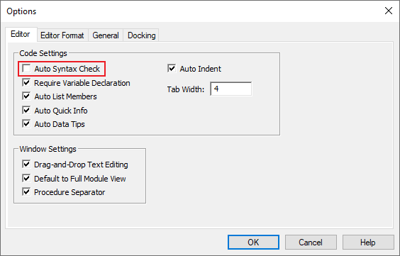 Disable Auto Syntax Check