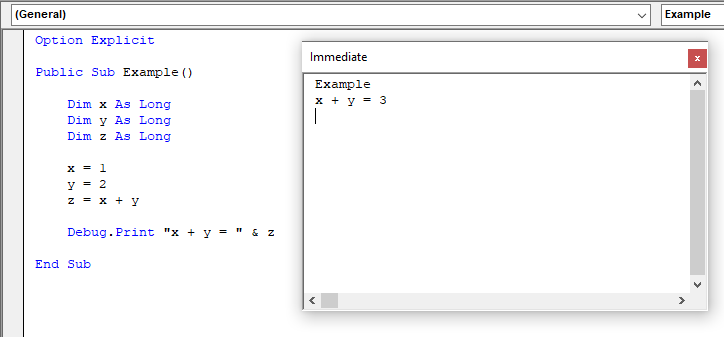 Immediate Window Procedure Call