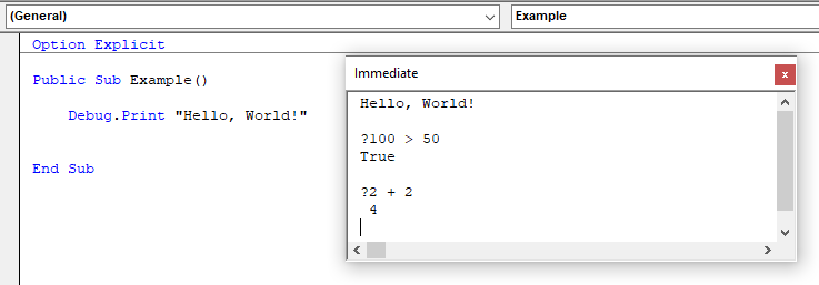 Immediate Window Examples