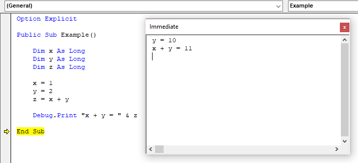 Immediate Window Set Value