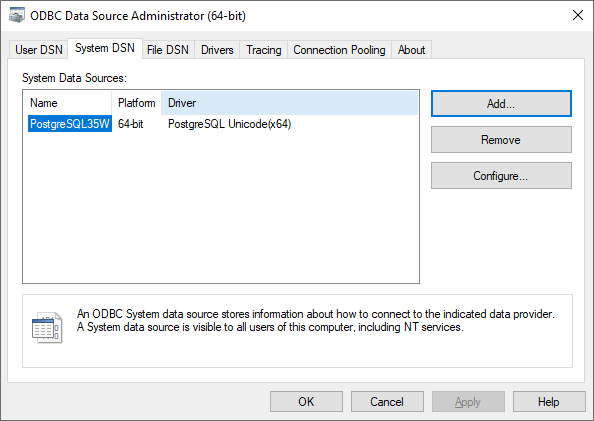 System DSN PostgreSQL